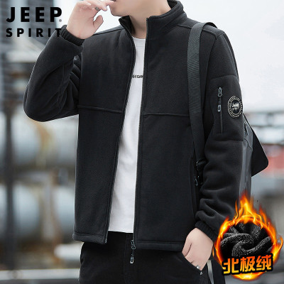 JEEPspirit外套常规多口袋中抓绒衣青年加绒外套新款夹克男6818