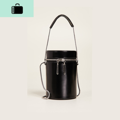 小众潮牌包包女2020夏季新款圆柱形手提斜挎单肩圆筒迷你水桶小包NEW LAKE 黑色女斜挎包