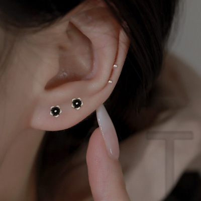 s999纯银蔷薇花耳钉睡觉免摘耳环女夏季2023年新款潮小众设计高级送女朋友老婆情人节七夕生日礼物