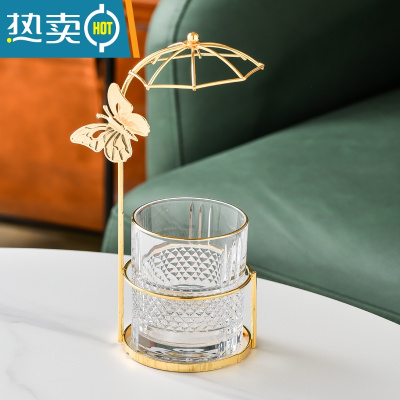 敬平家用轻奢不锈钢水果叉套装叉子勺子收纳罐水果签网红点心叉甜品叉 轻奢雨伞叉罐(配蝴蝶)