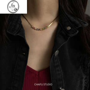 JiMi柴夫杂货铺 / INS淑女气质彩色锆石蛇骨链设计感钛钢项链颈链 主图款
