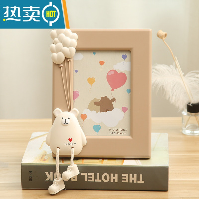 敬平7寸创意可爱相框摆台照片摆件儿童房桌面相架卡通老鼠家居装饰品 胖胖鼠 竖 浅咖 7寸
