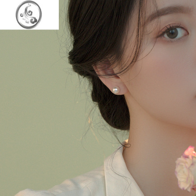 JiMi施家珍珠耳钉s925银银小巧简约人气博主同款正圆耳环耳夹女无耳洞