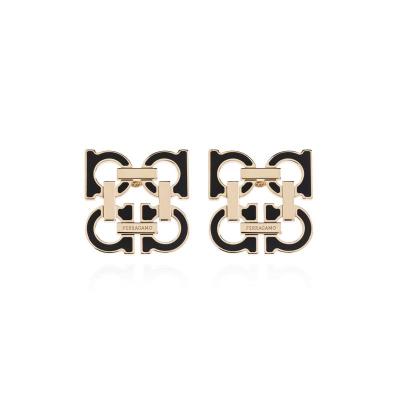 Salvatore Ferragamo黄铜搪瓷女士几何金属珐琅logo耳钉潮百搭耳饰