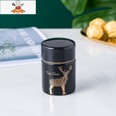 轻奢祖母绿陶瓷牙签筒家用牙签盒棉签收纳盒桶餐厅酒店牙签罐 敬平 牙签筒--黑色[麋鹿]