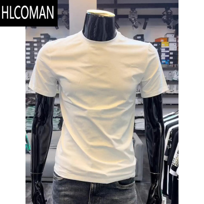 HLCOMAN2025年男士纯色基础净版修身休闲百搭圆领打底衫短袖夏季T恤