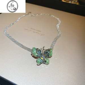 JiMi2023年新款潮水晶蝴蝶颈链项链小众设计感时尚锁骨链气质百搭颈链 项链-绿色