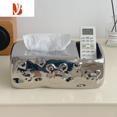 三维工匠网红创意多纸巾盒客厅轻奢陶瓷抽纸盒遥控器收纳茶几装饰 小熊收纳纸巾盒[银色]