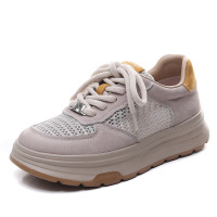 头层牛皮厚底拼色透气网面单鞋女2025春夏新款百搭时尚真皮休闲鞋