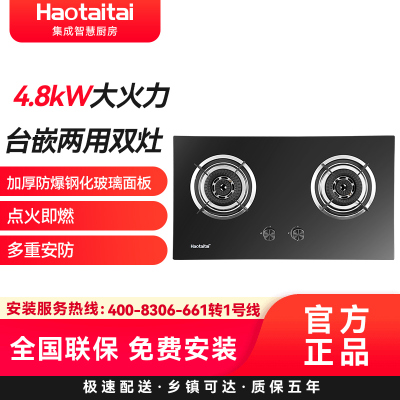 Haotaitai燃气灶2169A 4.8kW大火力台嵌两用双灶加厚防爆钢化玻璃面板点火即燃多重安防