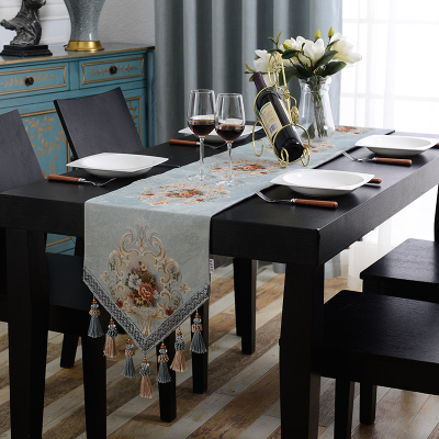 家柏饰(CORATED)欧式桌旗布艺餐桌装饰布美式电视柜斗柜鞋柜桌布茶几流苏长条 舒曼尔-蓝色 桌旗32*180cm