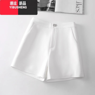 YIBUSHENG高腰绿色西装短裤女季2024新款百搭a字阔腿宽松四分白色休闲裤