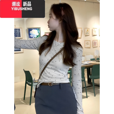 YIBUSHENG薄款防晒罩衫冰丝长袖t恤女季2024年新款圆领波点修身上衣