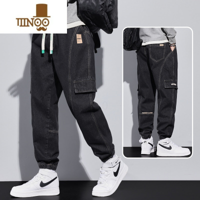 YANXU工装牛仔裤男士款宽松大码加肥加大胖子肥仔束脚哈伦休闲裤子