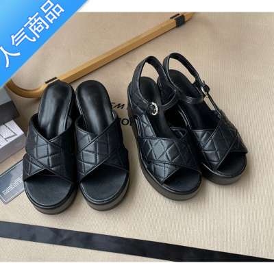 SUNTEK小香风凉鞋女高跟2023年夏新款沙滩休闲鞋子松糕厚底增高坡跟女鞋