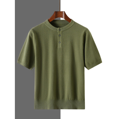 春夏男亨利领短袖毛线衣加肥大码宽松休闲胖子套头打底衫T恤