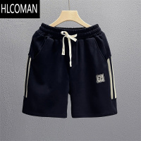 HLCOMAN黑色刺绣休闲短裤男士潮牌夏季新款修身五分裤潮流外穿直筒运动裤