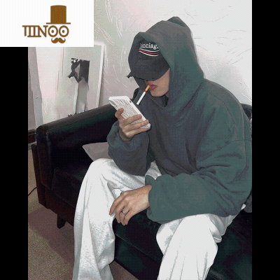 YANXU美式街头oversize基础纯色连帽卫衣男ins潮牌加绒加厚上衣