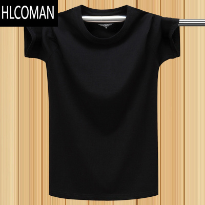 HLCOMAN夏季男士休闲薄款短袖t恤加肥加大码纯色圆领半袖上衣 深蓝色