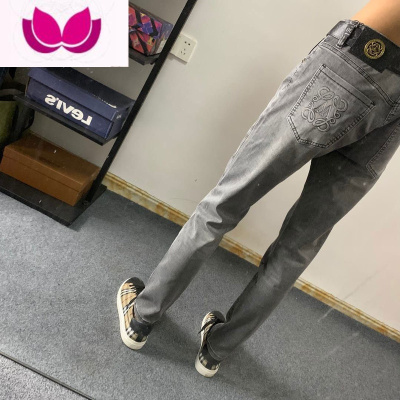 七斓烫印牛仔裤男士网红潮牌百搭帅气直筒修身小脚休闲长裤子