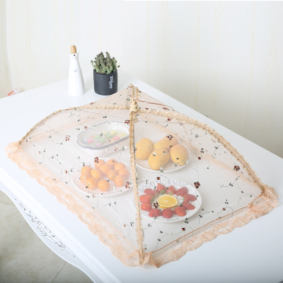 敬平(JING PING)可折叠遮盖菜罩厨房碗罩长方形饭桌罩圆形餐桌罩食物罩大号菜伞 长形全绣花菜罩咖色饭罩