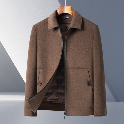 中老年商务羽绒脱卸内胆双面呢羊毛茄克男秋冬新款简约双面呢外套