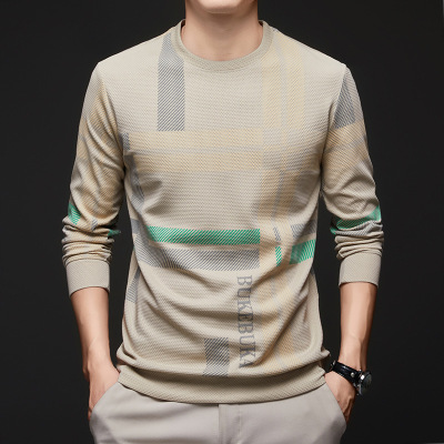 年秋季新款男装卫衣长袖T恤中青年提花时尚百搭打底衫上衣