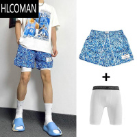 HLCOMAN美式潮牌涂鸦不过膝短裤男女运动休闲跑步篮球速干裤透气三分裤夏