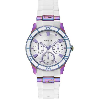 GUESS女款mm硅胶表盘白带银壳腕表简约时尚防水米