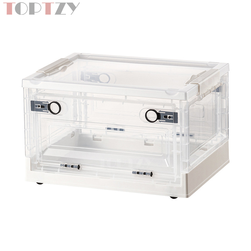 toptzy TZ5071713 户外便携透明折叠箱家用衣物防尘储物柜 透明配白色 390*290*240