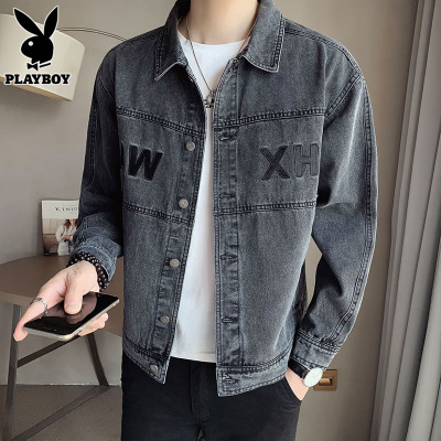 花花公子休闲牛仔外套男士春秋季潮牌上衣服2025年新款翻领夹克男