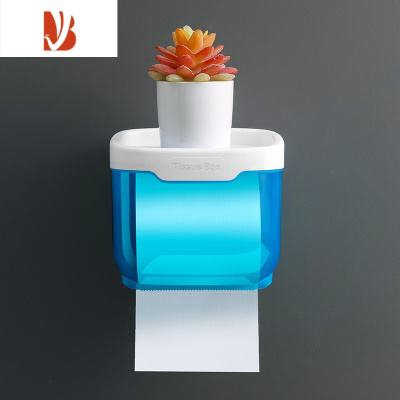 三维工匠卫生间纸巾盒收纳器厕所抽纸盒置物架厕纸创意壁挂免打孔纸巾架 透明蓝[小号]