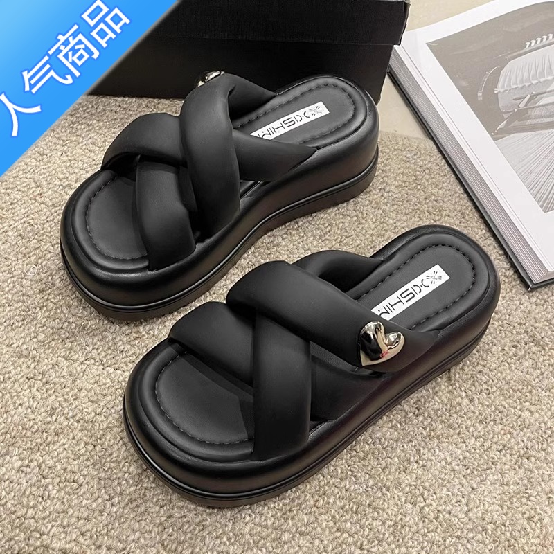 SUNTEK超火厚底拖鞋女款夏天外穿2023新款松糕增高软底办公室网红凉拖鞋