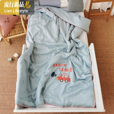 儿童60天丝夏凉被卡通绣花宝宝空调被小孩薄被幼儿园小被子可水洗 三维工匠