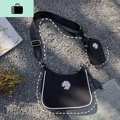 腋下包女包2020流行新款潮百搭小雏菊单肩包网红斜挎子母三合一包NEW LAKE 黑色女士单肩包