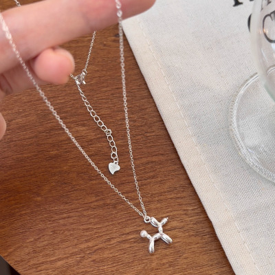 S925纯银气球狗项链女简约日常休闲锁骨链气质时尚韩系毛衣链送女朋友老婆情人节七夕生日礼物