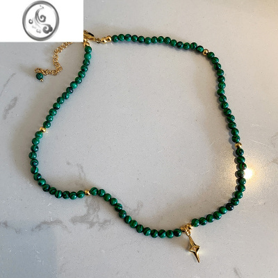 JiMi欧美复古绿色串珠孔雀石项链女轻奢小众设计感气质叠带锁骨链