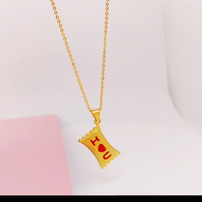 仿金日韩简约糖果吊坠项链镀金仿真越南沙金项链女细锁骨链黄金色送女朋友老婆情人节七夕生日礼物