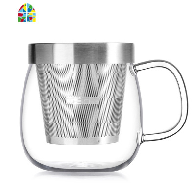 不锈钢盖玻璃杯带把家用泡茶透明水杯子茶水分离过滤茶杯 FENGHOU
