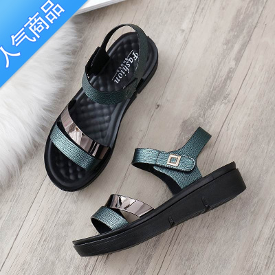 SUNTEK2023新款女士妈妈鞋凉鞋子夏季中年坡跟软底中老年人女鞋中跟平底