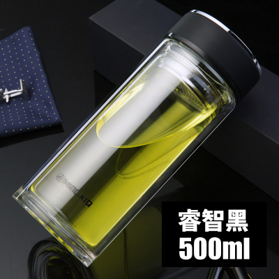 家柏饰(CORATED)玻璃杯双层便携水杯车载过滤男茶杯带盖家用杯子大容量500ml 500ml黑色