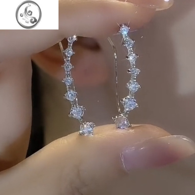 JiMi小众设计一排式锆石耳环925银针防过敏韩版轻奢简约百搭耳饰