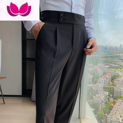 七斓那不勒斯西装裤男秋季休闲九分修身小脚西裤高腰意式巴黎扣长裤子