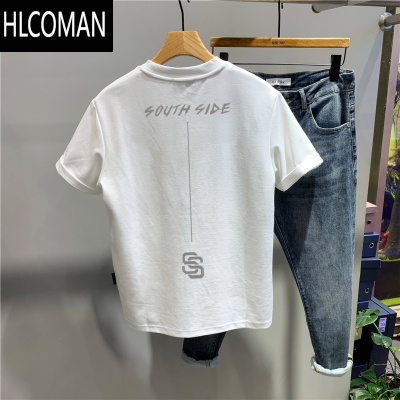 HLCOMAN美式短袖T恤男士夏季ins潮牌字母印花青年圆领修身打底衫