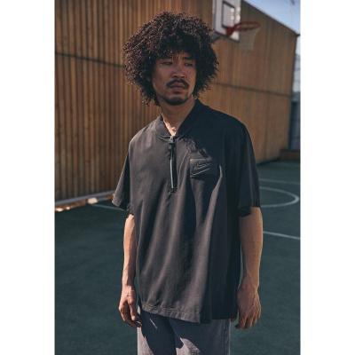 NIKE男士篮球宽松纯聚酯纤维吸湿速干立领拉链短袖T恤