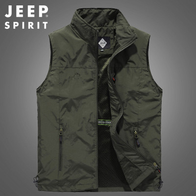 JEEP SPIRIT马甲男坎肩户外休闲运动背心中年网眼透气马夹