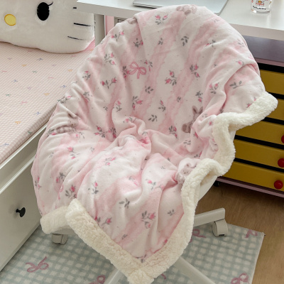 奶呼呼蕾丝小兔羊羔绒保暖毛毯软糯舒适牛奶绒休闲毯毛绒毯子盖毯