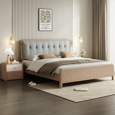欧梵森 床 现代简约橡胶实木床双人床1.8米榫卯床板床卧室主卧大床1.5m床储物软包婚床实木家具