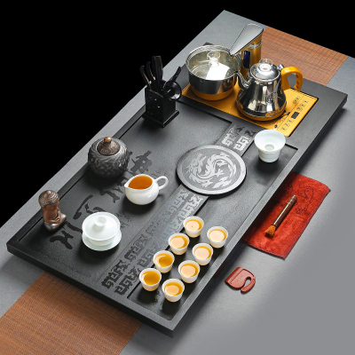 MULTIPOTENT整套功夫茶具海纳百川天然乌金石茶盘套装配电热水壶1M*0.5M*3cm