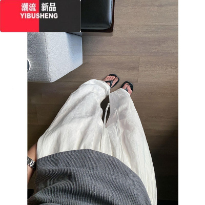 YIBUSHENG2024新款白色亚麻休闲裤女季宽松阔腿原宿风休闲百搭直筒长裤潮